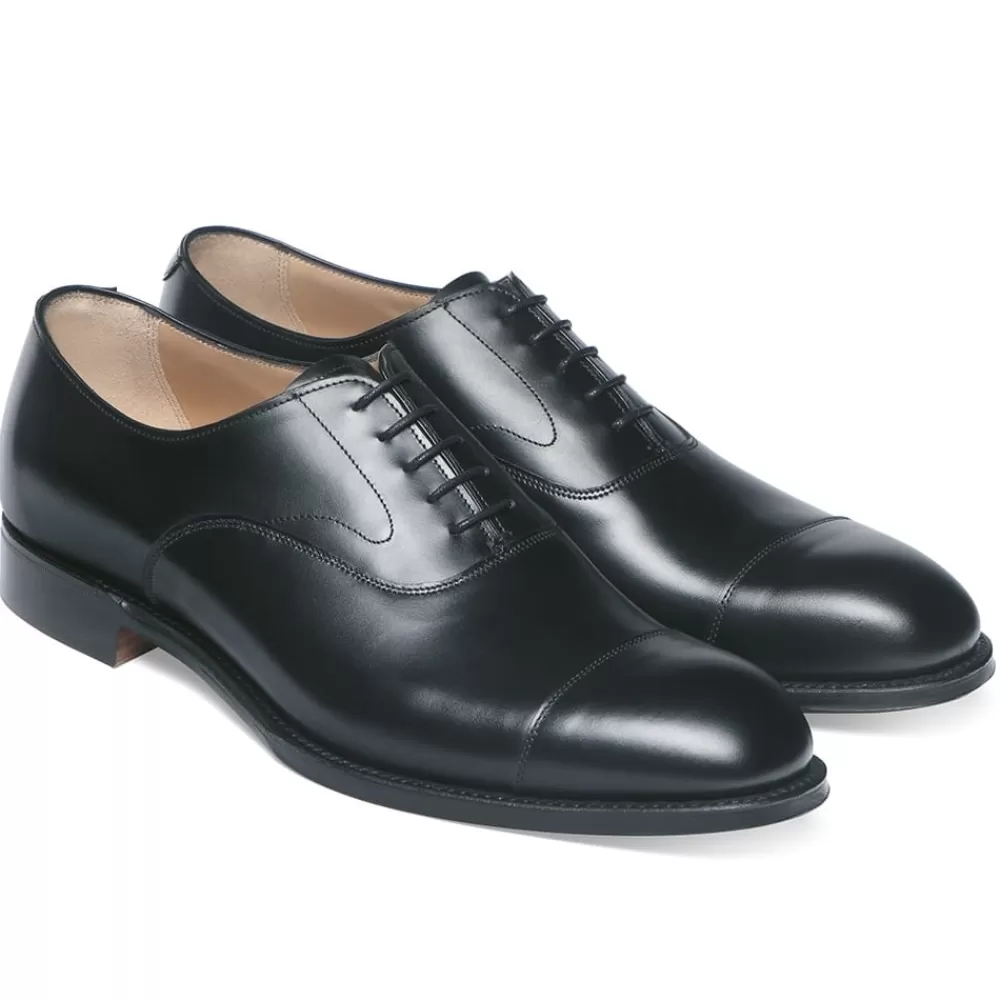 Cheaney Oxfords | Alfred R Capped Oxford In Black Calf Leather | Studded Rubber Sole