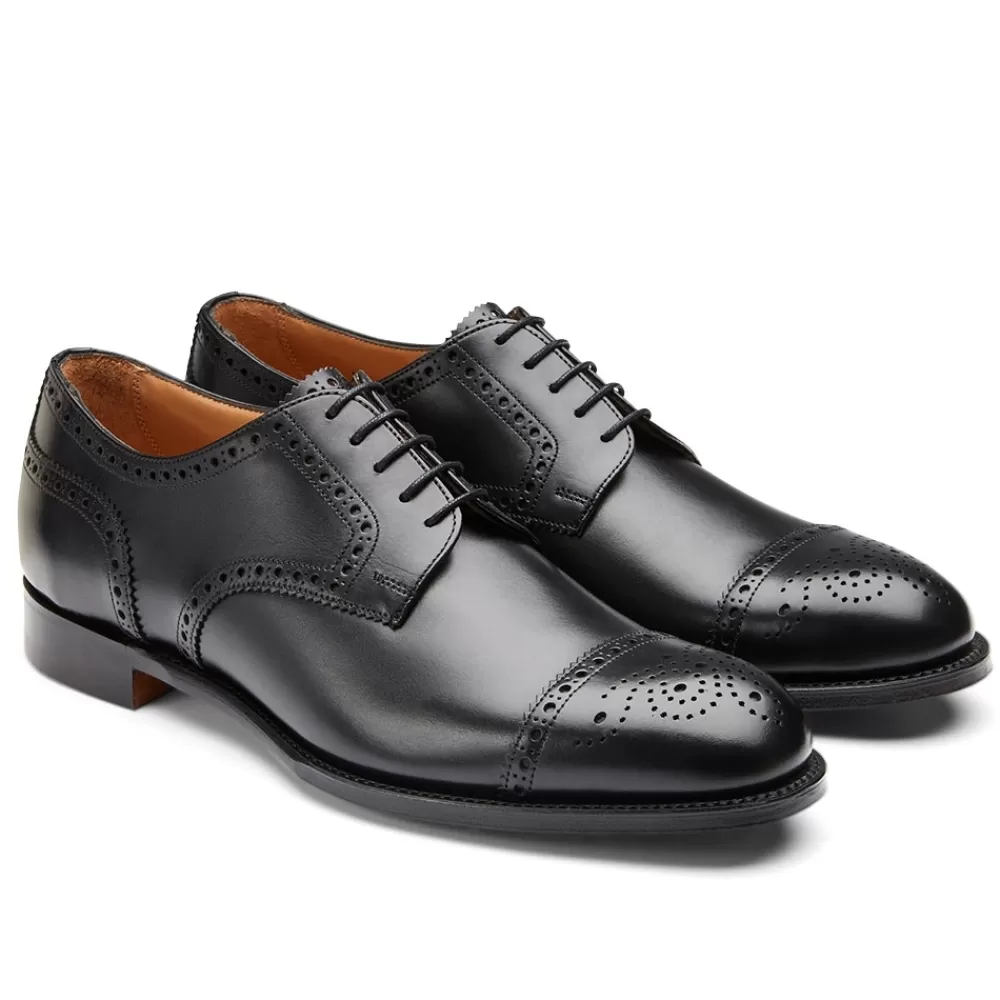 Cheaney Semi Brogues | Andrew Derby Semi Brogue In Black Calf Leather