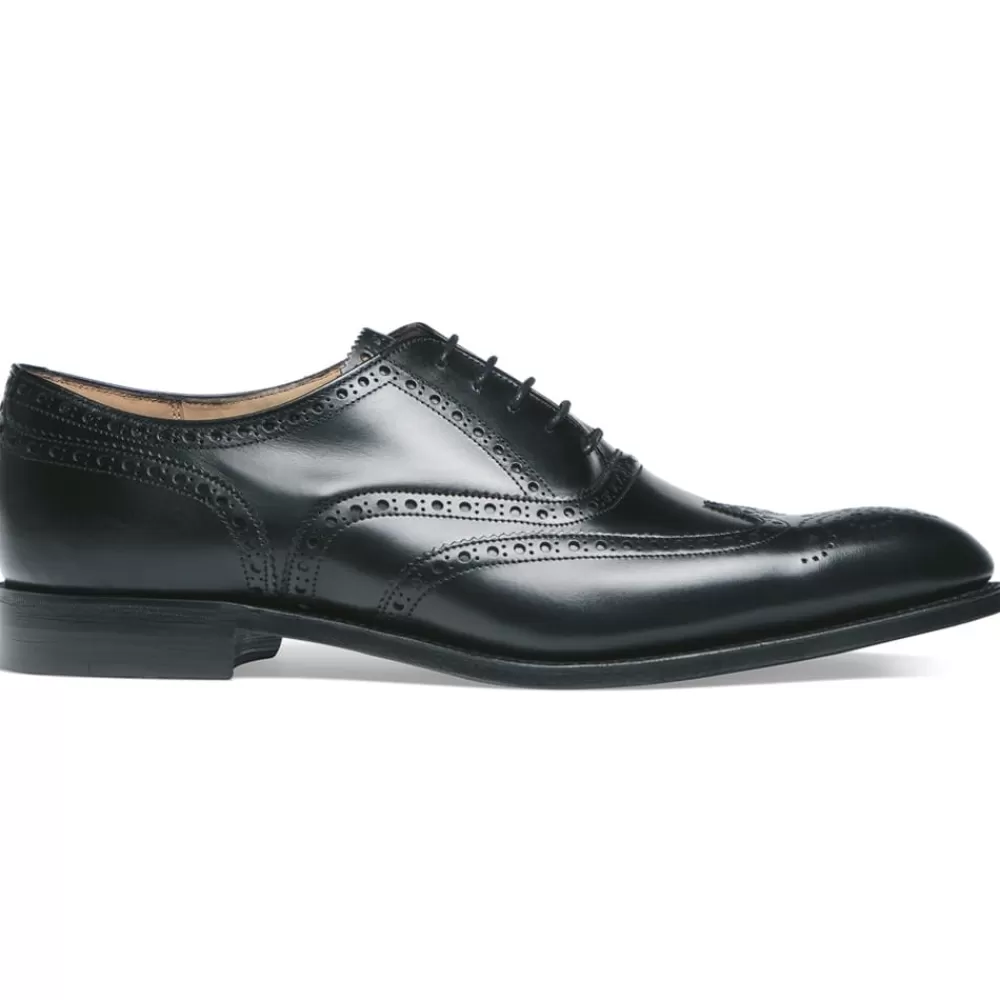 Cheaney Brogues | Broad Ii R Oxford Wingcap Brogue In Black Calf Leather | Rubber Sole