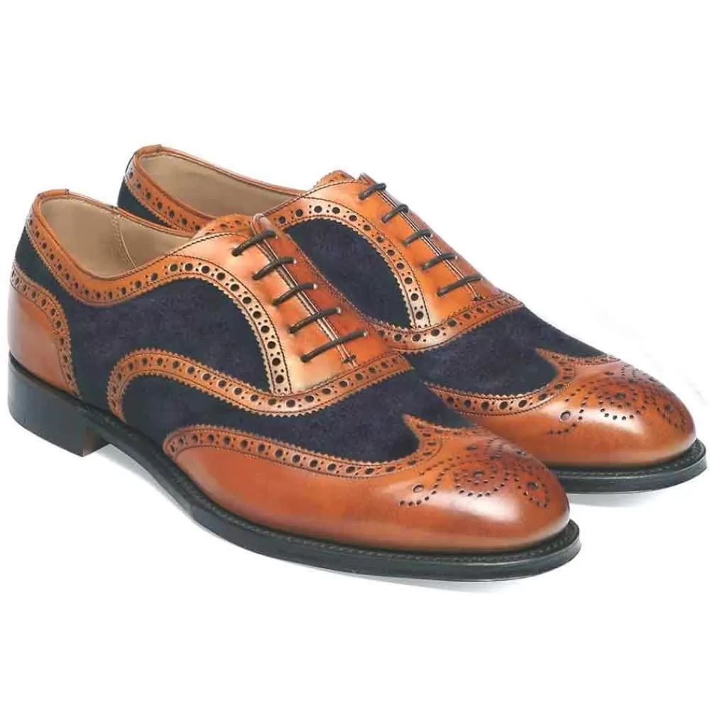 Cheaney Brogues | Edwin Two Tone Oxford Brogue In Chestnut Calf/Navy Suede