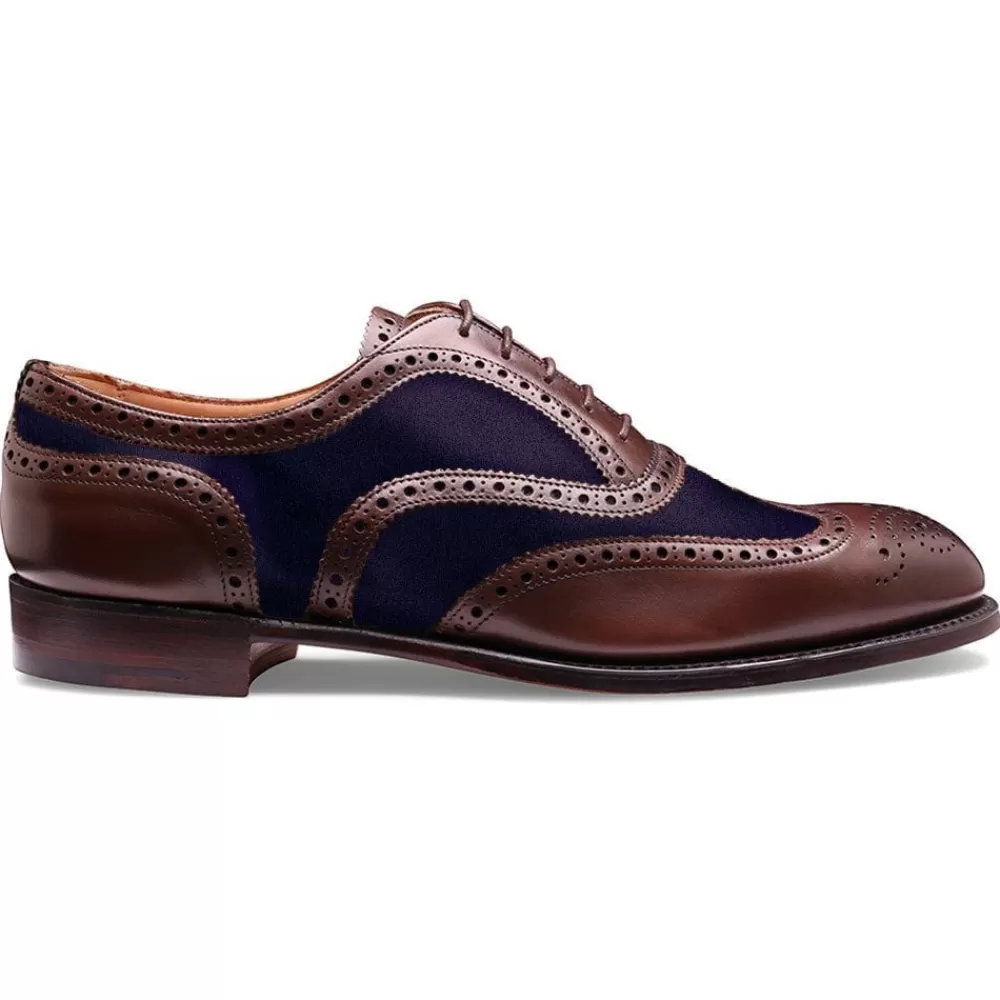 Cheaney Brogues | Edwin Two Tone Oxford Brogue In Mocha Calf/Navy Suede