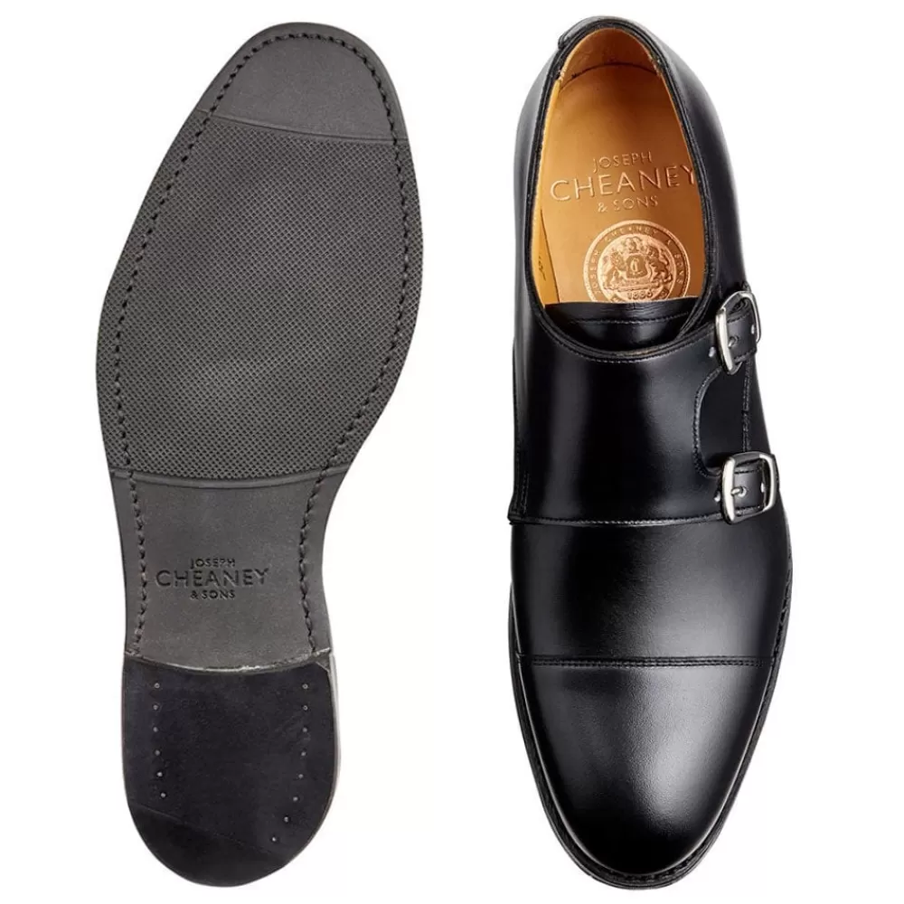 Cheaney Monk Shoes | Emily D Double Buckle Monk Shoe In Black Calf Leather