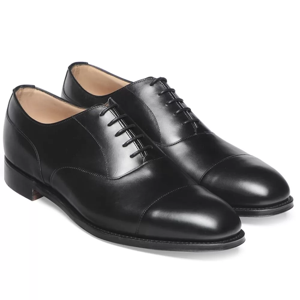 Cheaney Oxfords | Harrington Capped Oxford In Black Calf Leather | Leather Sole