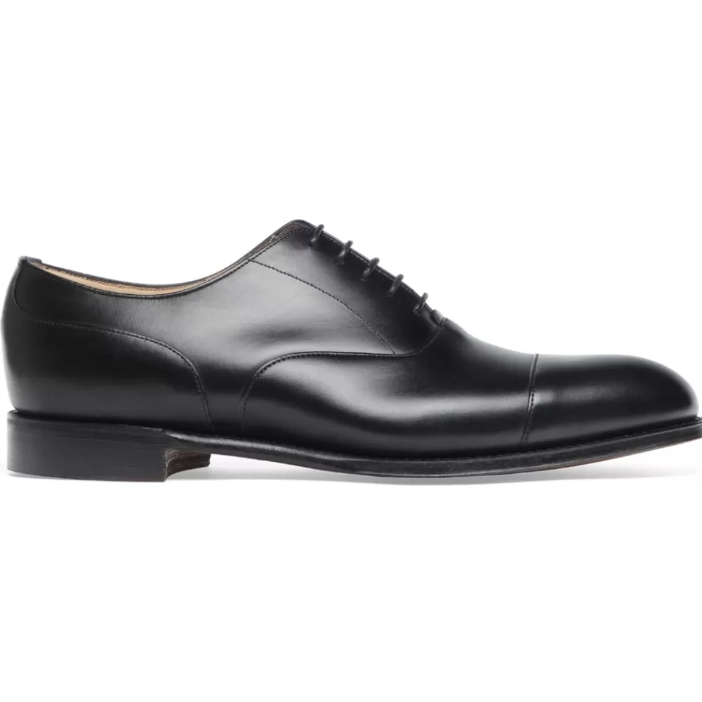 Cheaney Oxfords | Harrington R Capped Oxford In Black Calf Leather | Rubber Sole