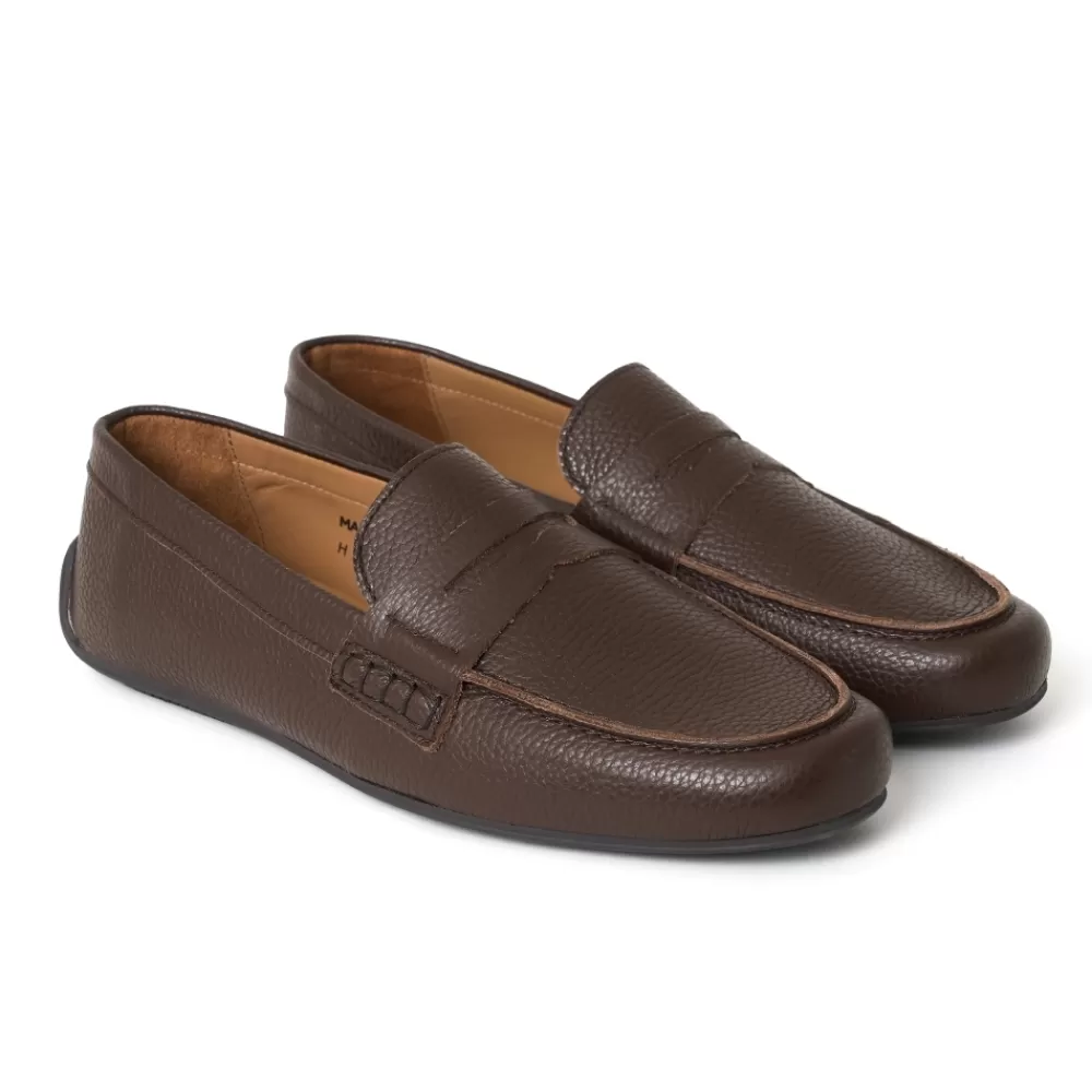 Cheaney Driving Shoes | Hunt Driving Moccasin Shoe In Dark Brown Grain Leather