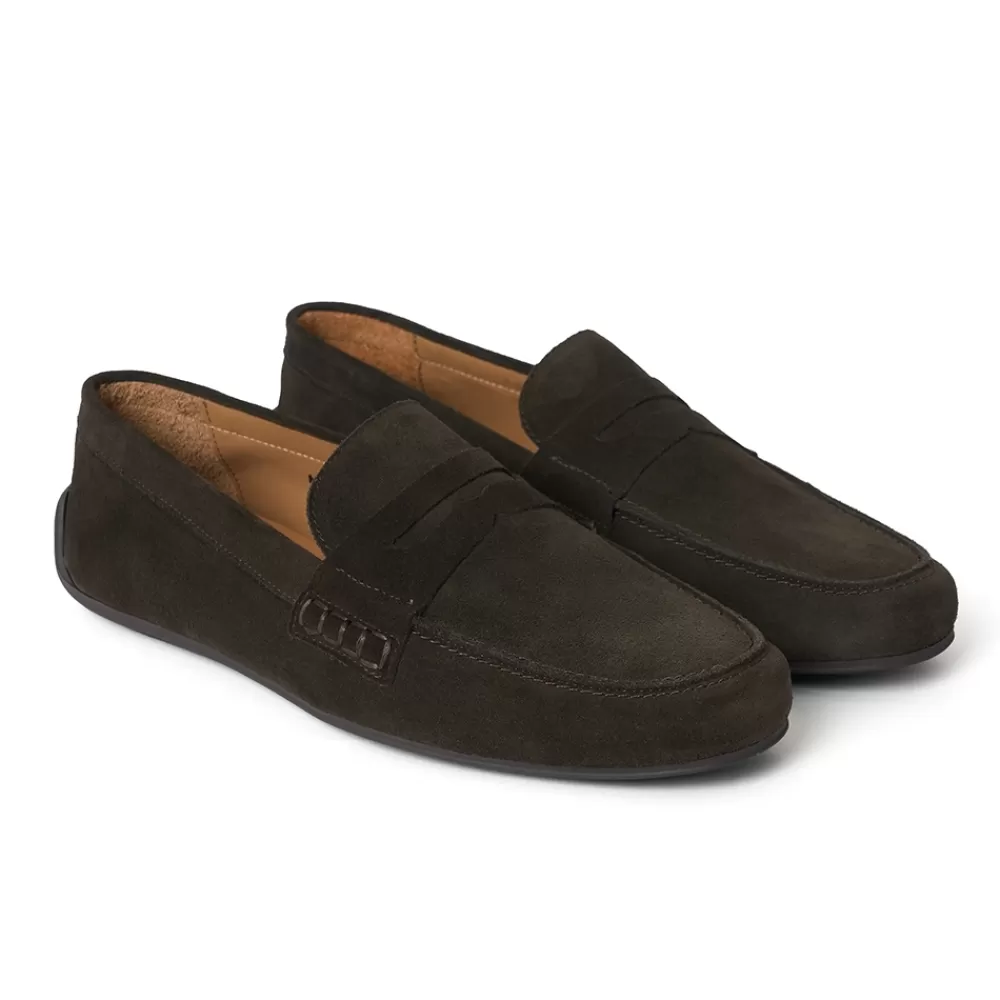 Cheaney Driving Shoes | Hunt Driving Moccasin Shoe In Dark Brown Suede