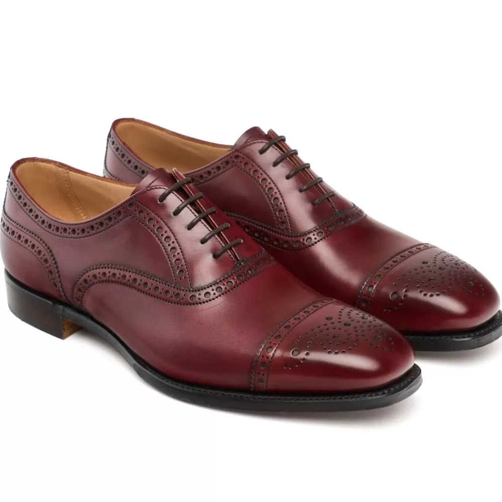 Cheaney Semi Brogues | Islington Oxford Semi Brogue In Burgundy Calf Leather