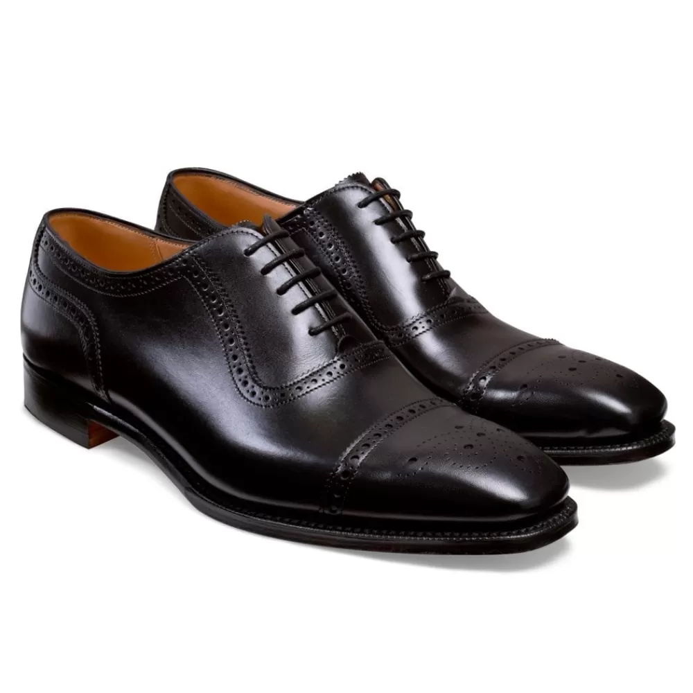 Cheaney Semi Brogues | Raleigh Oxford Semi Brogue In Black Calf Leather