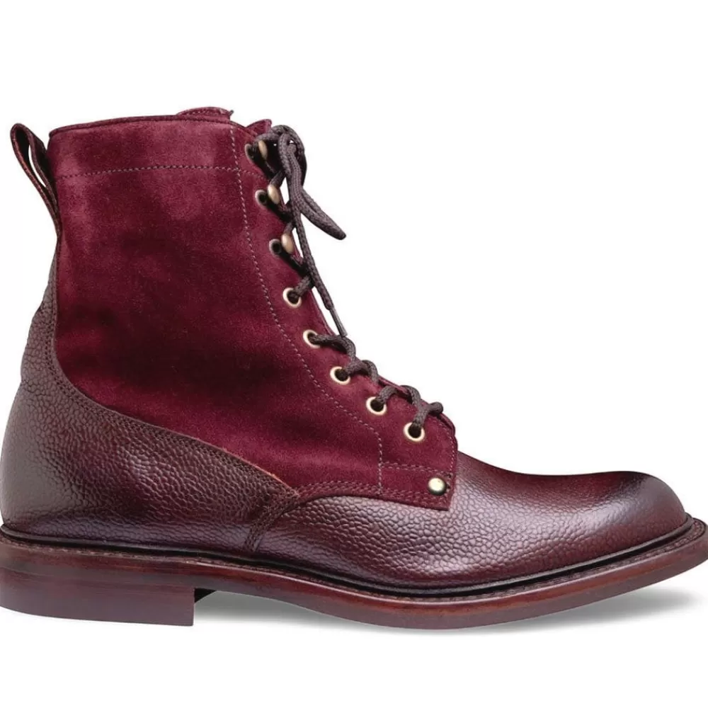 Cheaney Derby Boots | Scott R Shearling Lined Derby Boot In Burgundy Grain Leather And Plum Suede