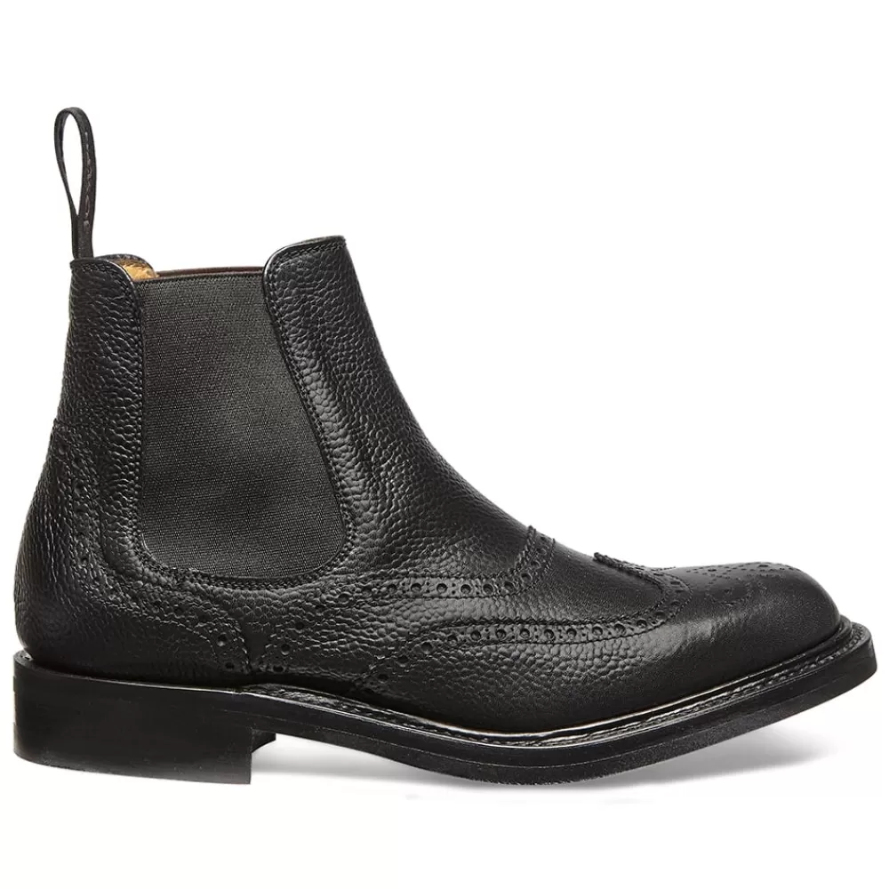 Cheaney Chelsea Boots | Victoria R Wingcap Brogue Chelsea Boot In Black Grain Leather